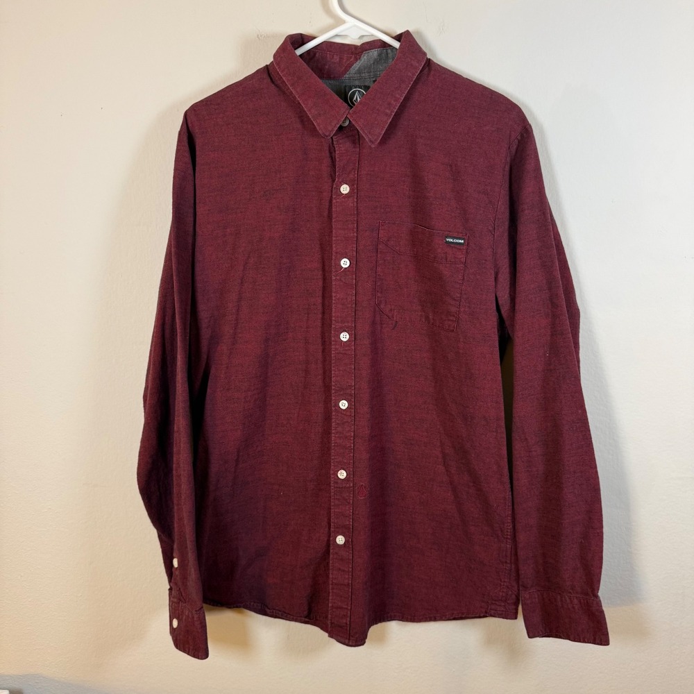 Volcom Men's‎ Burgundy Heathered Long Sleeve Button Down Shirt Size XL